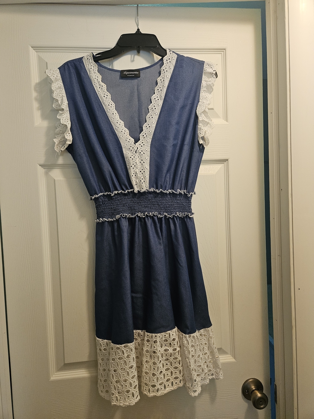 Blue Lace-Trim Sleeveless Dress